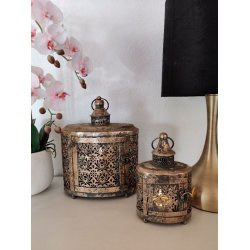 Lanterner i antik brun/guld mnstret i 2 strrelser